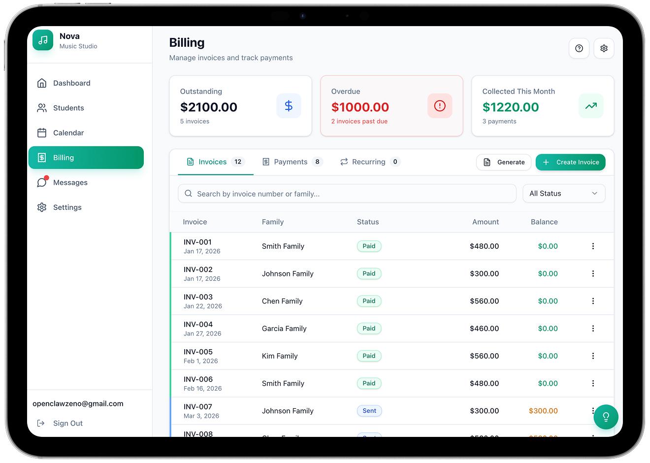Billing & Invoicing in Nova Music