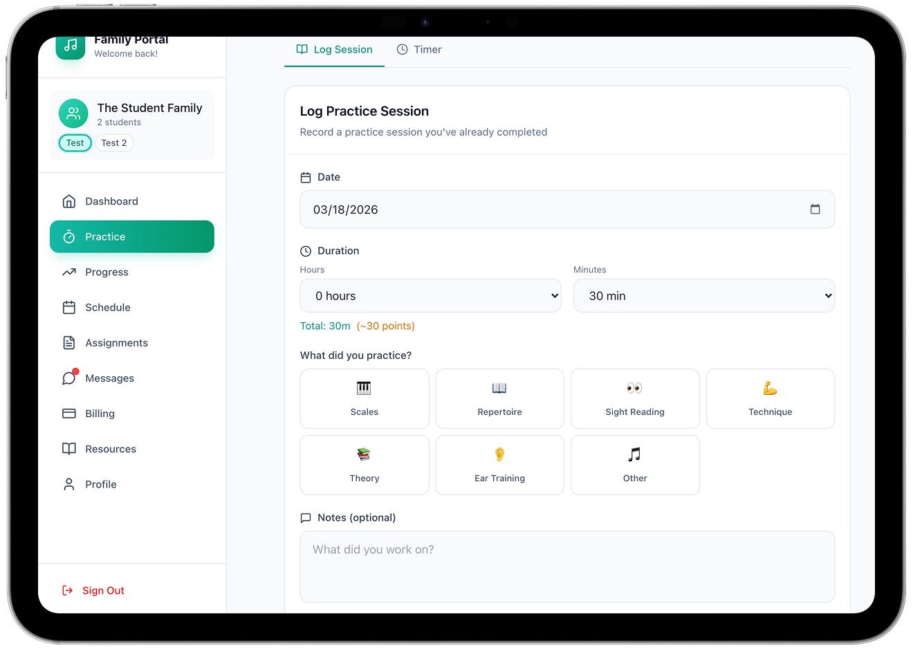 Practice Tracking in Nova Music