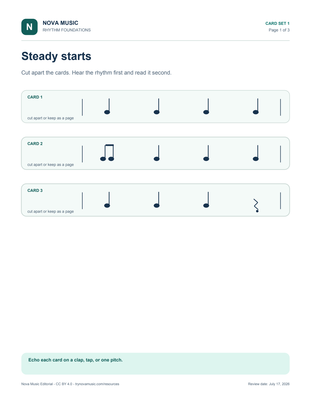 Rhythm Copycat Cards printable preview